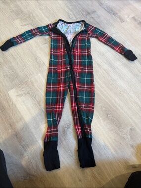 Little Sleepies Red & Green Plaid Kids One-Piece Footie Pajamas